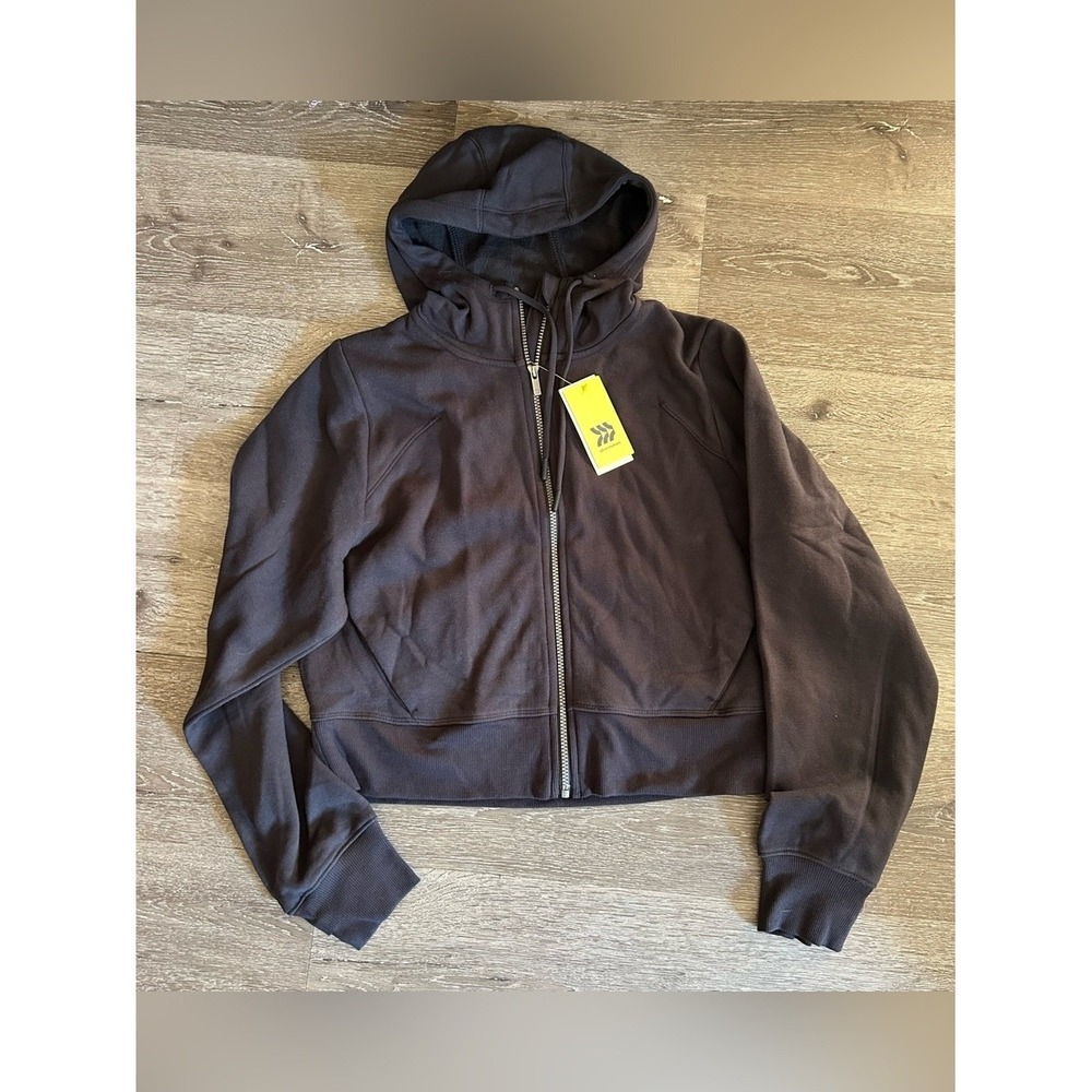 NWT Large All In Motion Black Cropped Zip Up Hoodie Hooded Sweatshirt Jacket